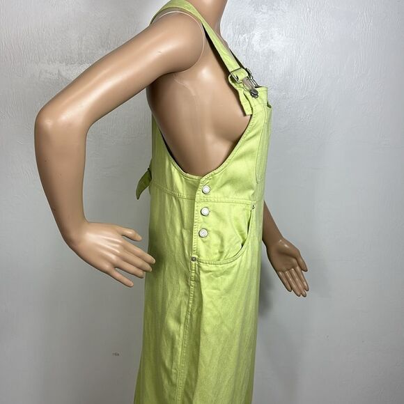 FADS Vintage Cotton Blend Overall Style Maxi Dress In Lime Green Size 4 - Picture 2 of 9